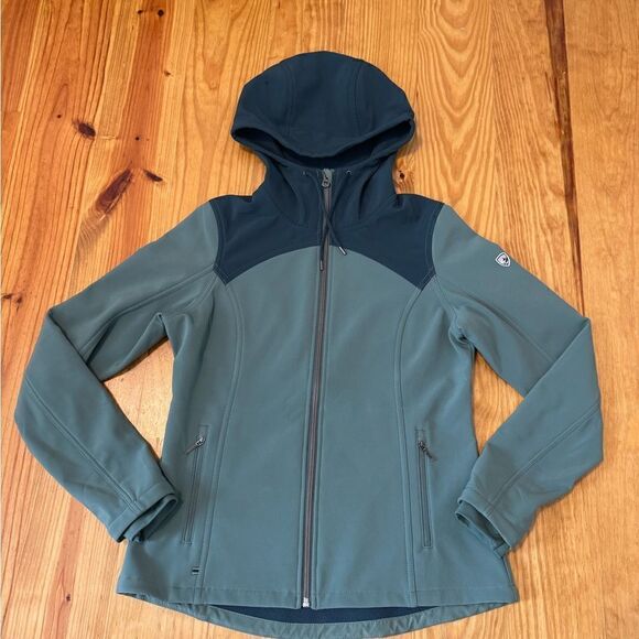 KUHL Frost Softshell Hoody Stretch Jacket Rain Coat Teal Green Women’s SMALL - Picture 3 of 13